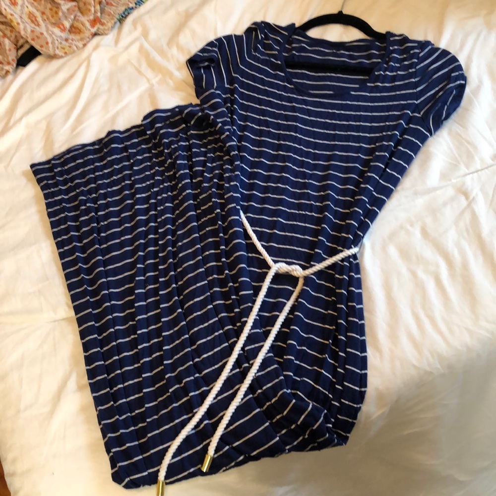 Calvin Klein Striped Maxi Dress With Rope Belt
